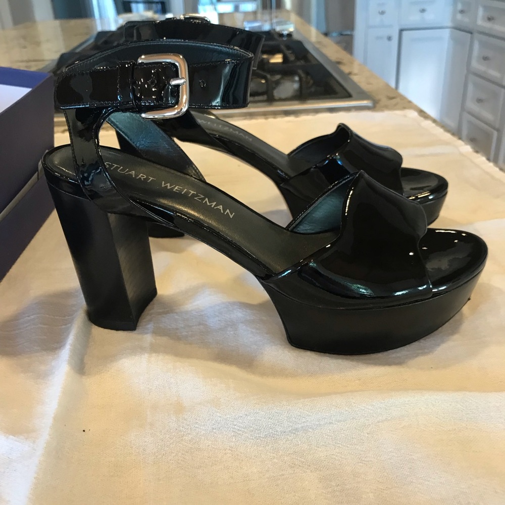 Stuart Weitzman Real Deal Black Patent Sandals